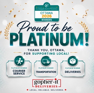 CommunityVotes Ottawa 2026 Platinum Winner recognition for Gopher It Deliveries